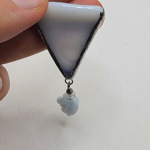 Modernist Brooch Pin White Pearl Agate Glass Triangle Artisan Handmade Dangle